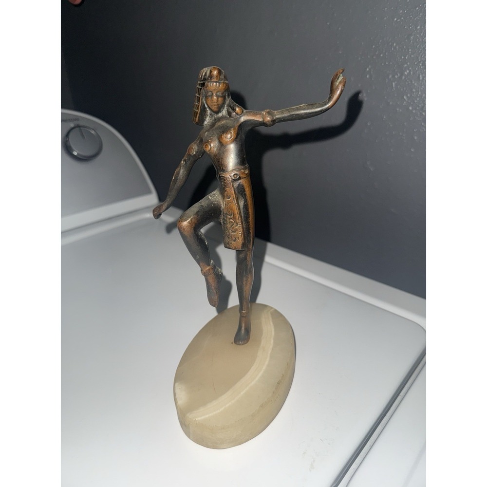 Egyptian Revival Nude Woman Dancing Dancer Bronze Figurine on Marble - Picture 5 of 6